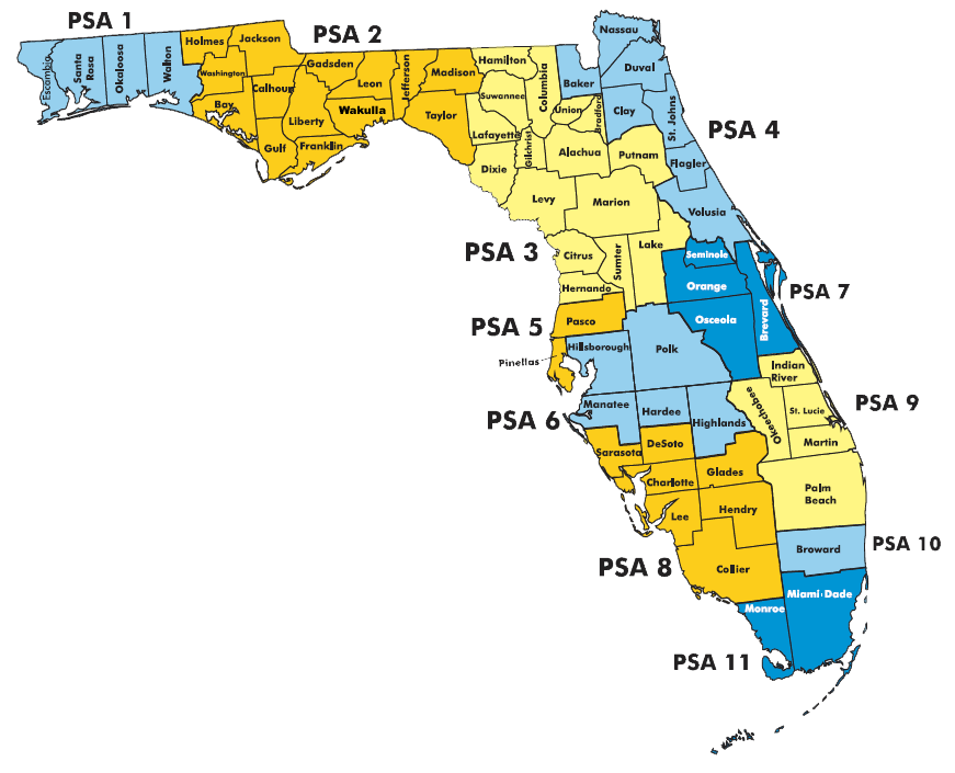 Florida map showing counties